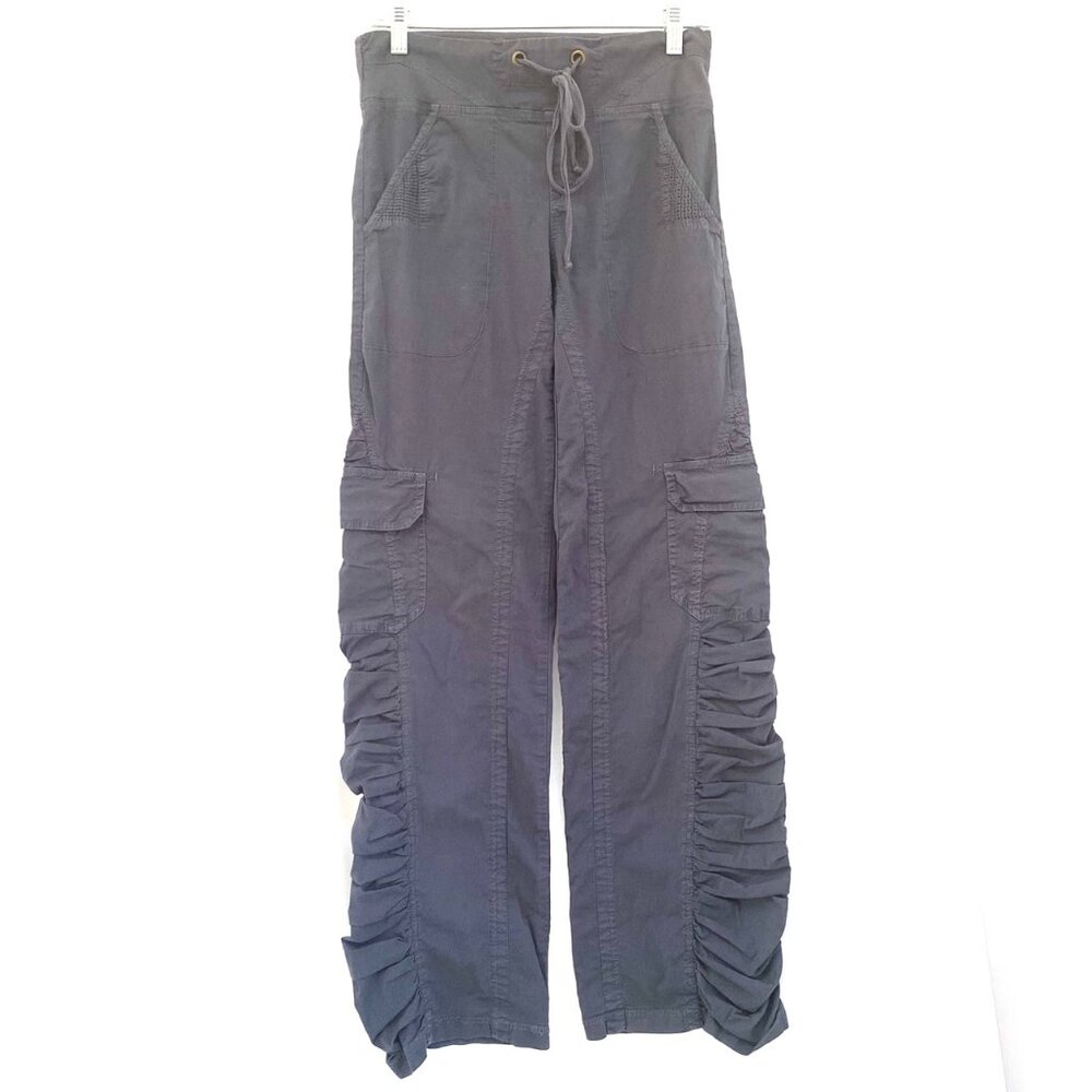 XCVI Womens Ruched Cargo Drawstring Pants Sz XS Blue Rib Waist Straight Legs 90s